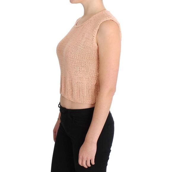 PINK MEMORIES Peach Knit Sleeveless Crop Top Women Pink Sweaters - Picture 6 of 6